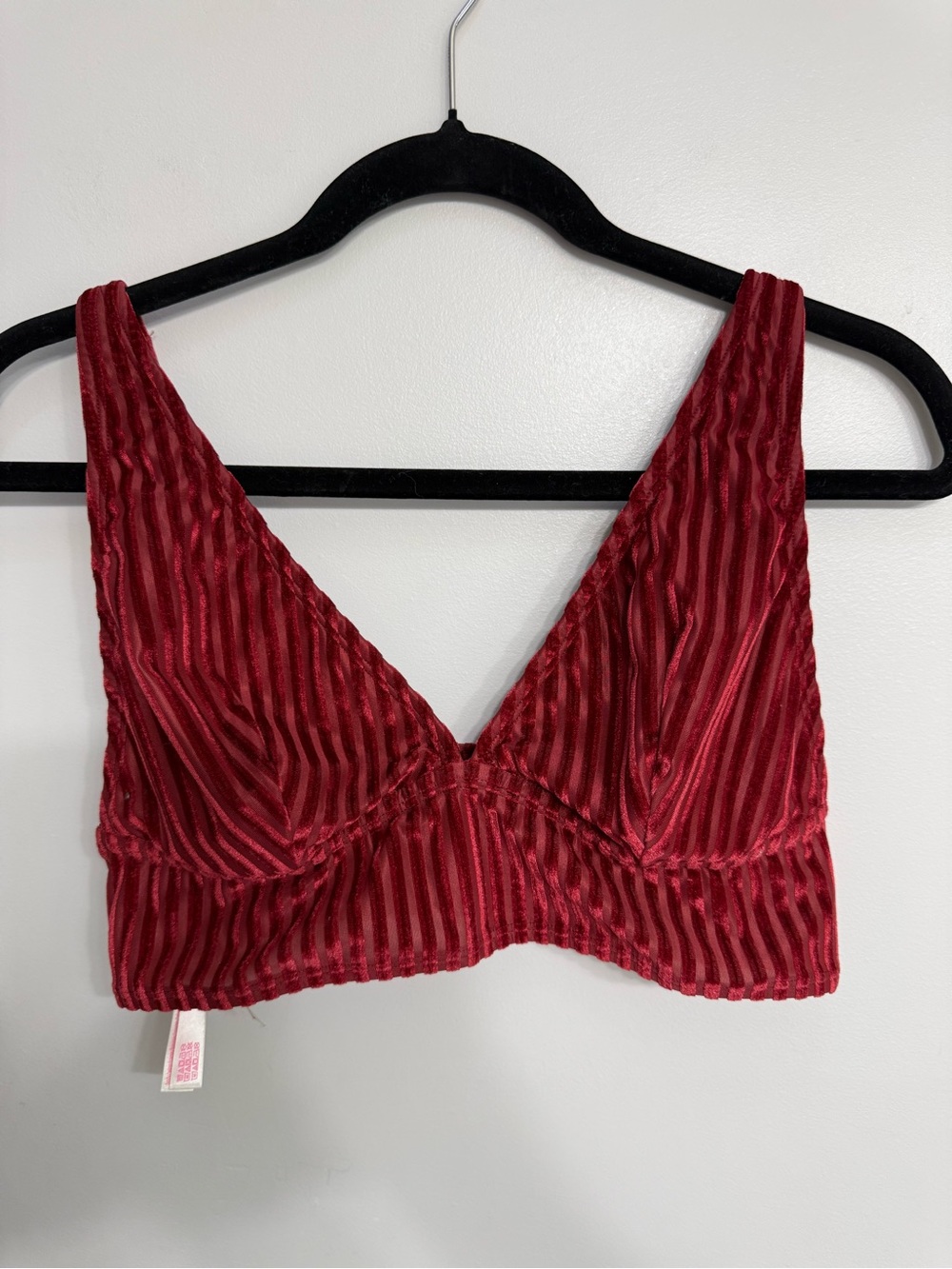 Victoria's Secret Pink Ribbed Velvet V-Neck Bralette in Burgundy